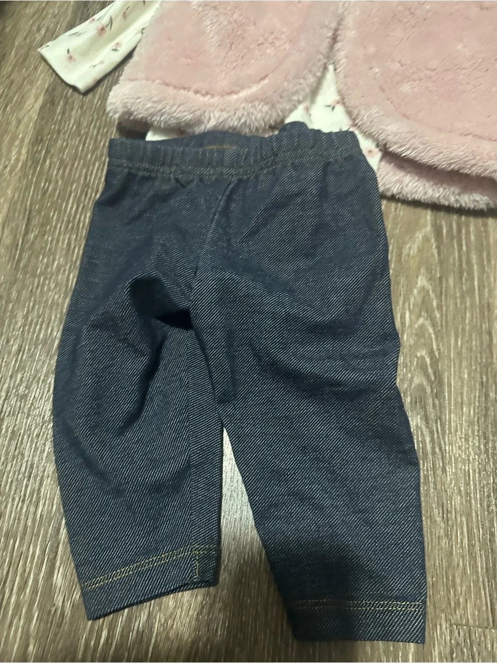 Carter's Pink Faux Fur Vest & Floral Tee Set with Denim-Look Pants